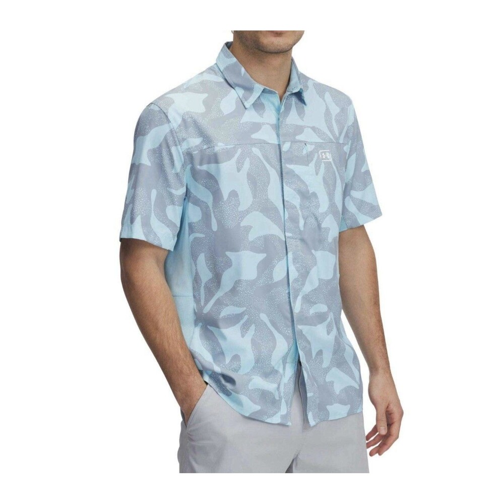 Under Armour Fish Pro Hybrid Printed S/S Shirt UV Protection Blue Medium NEW
